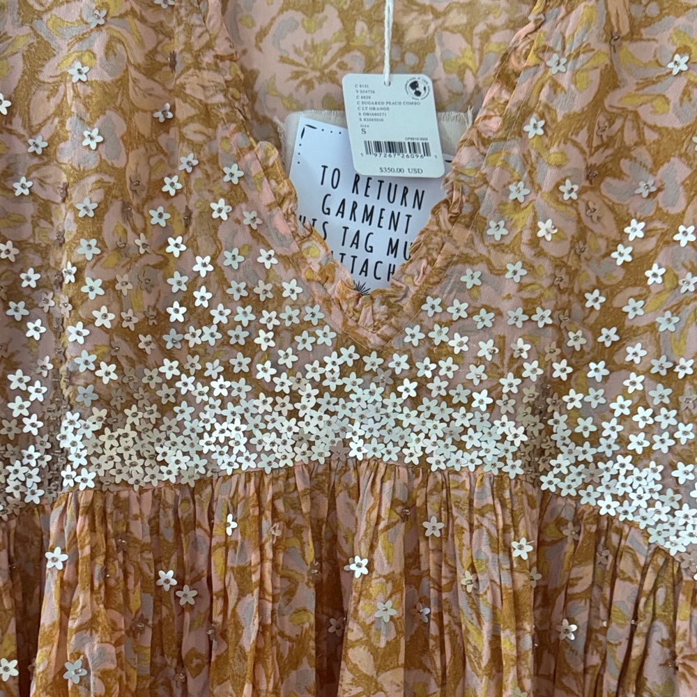 Free people ruffled dress with flower sequins new with tag - Picture 3 of 4